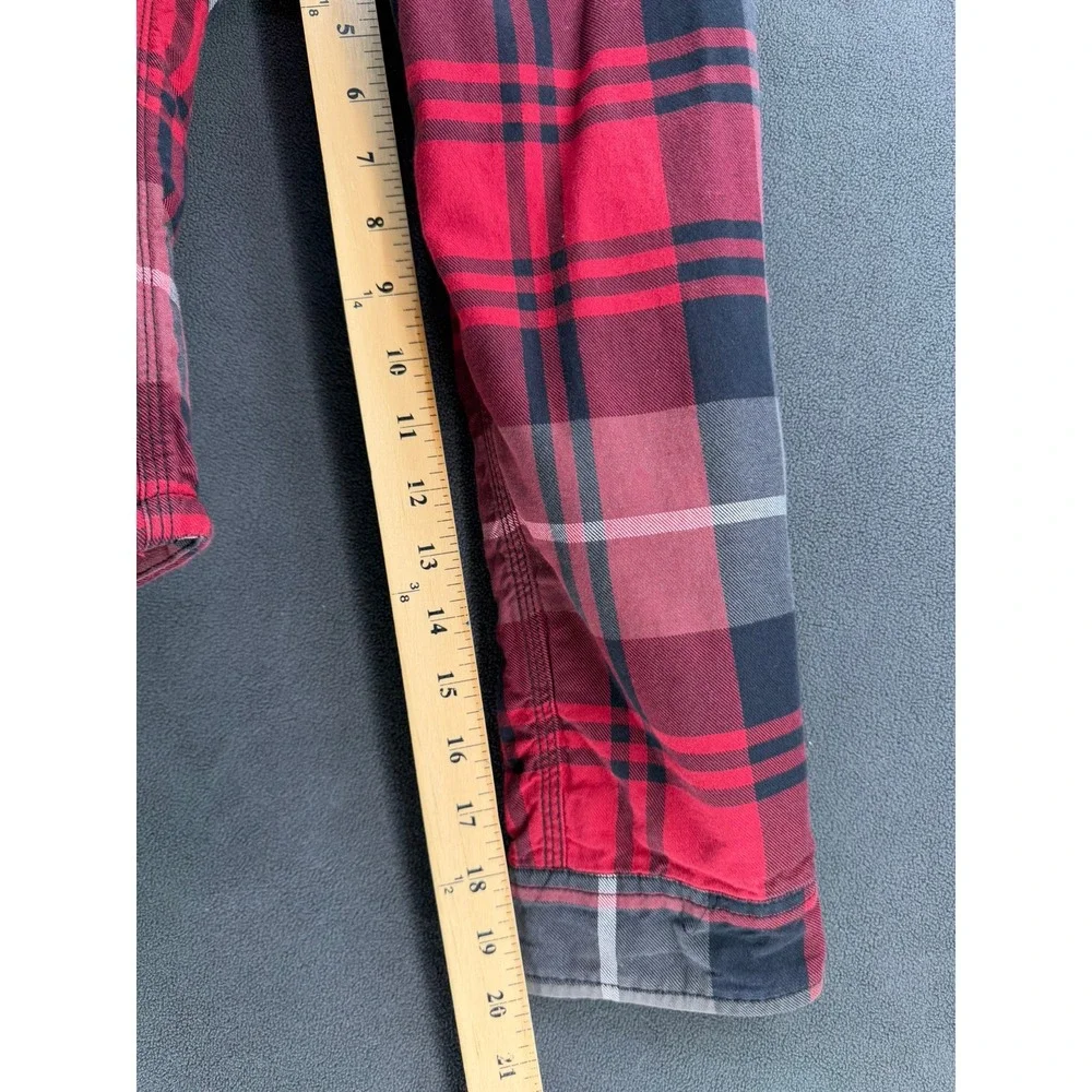 The North Face Mens Red Plaid Sherpa Lined Campshire Flannel Shacket Small